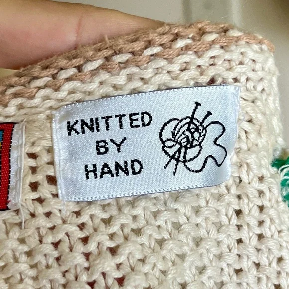 ☾ Vintage RARE hand-knit harvest scene fall graphic cardigan (cotton / ramie) - Picture 8 of 8